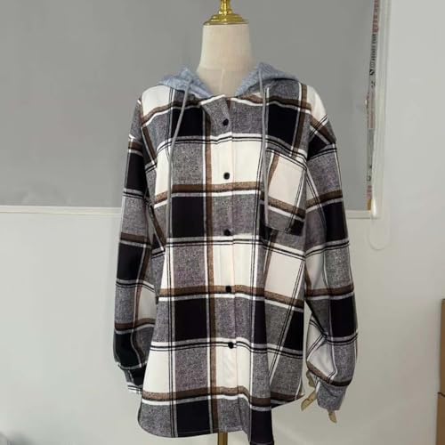 Women's Plaid Jacket, Fleece Lined Hooded Coat for Cold Weather
