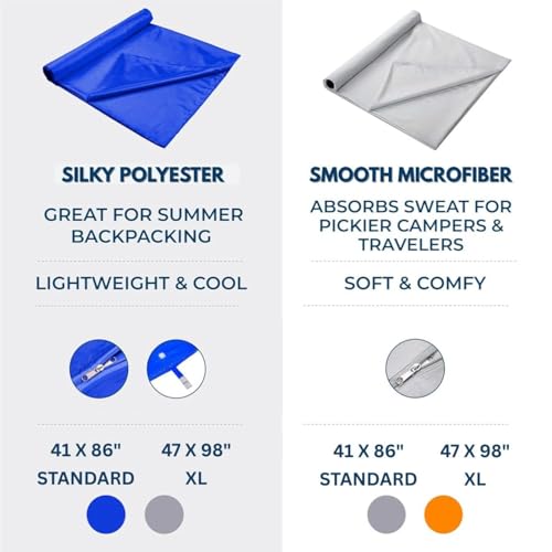 The Friendly Swede Sleeping Bag Liner — Ultralight Polyester or Cold Weather Microfiber Adult Sleep Sack- Camping Sheets -...
