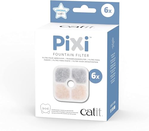 Catit PIXI Cat Drinking Fountain Original Filter, Official Replacement Triple Action Water Filter, 6-Pack, White