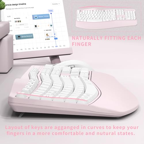 Ergonomic Wireless Keyboard and Mouse Combo, Wave Keys Keyboard with Wrist Rest for Natural Typing, 3 DPI Adjustable Ergon...