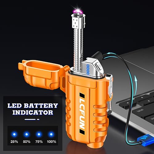 LcFun USB Rechargeable Electric Arc Lighter Windproof Plasma Lighters with LED Battery Display, Waterproof Electronic Flas...