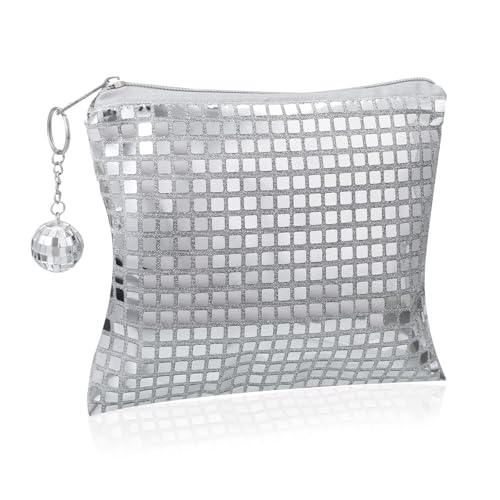 Dplolng Disco Cosmetic Bags, Portable Glitter Sequin Makeup Organizer with Zipper and Disco Ball, Makeup Bags for Bachelor...