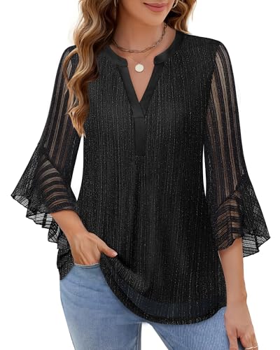 Lotusmile Women's 3/4 Sleeve Dressy Tops Elegant V Neck Blouse for Women Casual Work Evening Party