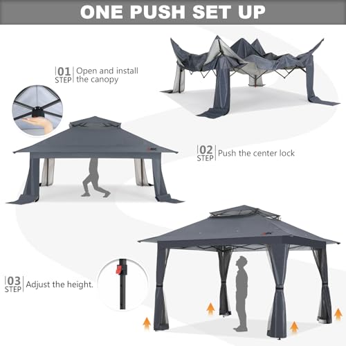 ABCCANOPY 13x13 Pop Up Gazebo, Outdoor Canopy Tent, Instant Screened Shelter with Mosquito Netting for Patio, Garden, Back...