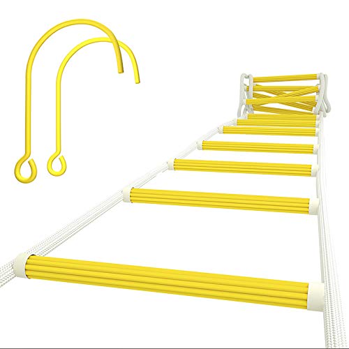 ISOP Fire Escape Ladder for Third Story Windows 25ft (8m) - Flame Resistant Rescue Rope Ladder with Hooks - Weight Capacity up to 1500 Pounds / 3-Story Escape Ladders for Homes - Hook Ladders
