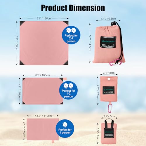Odoland Beach Blanket Picnic Blanket, 43.3" x 27.5" SandProof Waterproof Outdoor Pocket Blanket with Portable Bag, Foldabl...