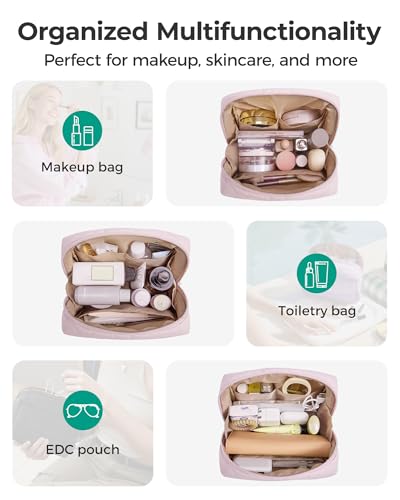 BAGSMART Makeup Bag, Wide Opening Cosmetic Bag Compact & Spacious, Water-Resistant Travel Organizer Pouches for Women (Blu...
