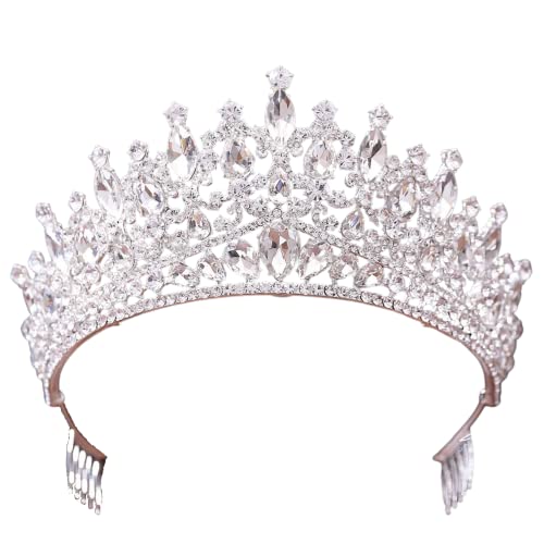 QIAIYALA Tiara and Crown with Comb for Women and Girls Silver Headband Rhinestones Bridal Wedding Prom Birthday Cosplay