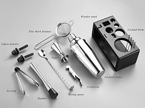 LUCKYGOOBO Cocktail Shaker Set,14 Piece Bartender Kit 24 oz Martini Shaker Cocktail Mixing 18/8 Grade Stainless Steel Mart...