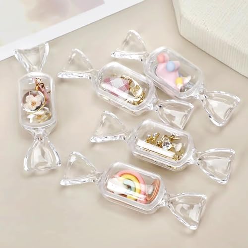 20PCS Cute Candy Shaped Jewelry Box Mini Plastic Jewelry Organizer Clear Beads Storage Containers for Christmas Wedding Pa...
