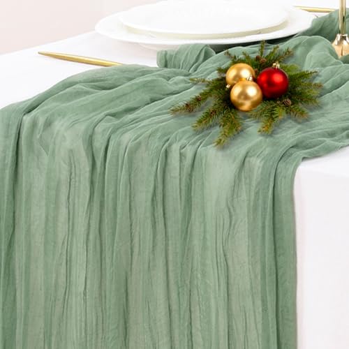 Socomi Sage Green Cheesecloth Table Runner Spring Easter Boho Rustic Farmhouse Gauze 120 inch 10FT Cheese Cloth Runner for...