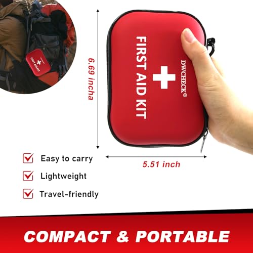 DWCHECK 160 Piece Mini First Aid Kit, Compact Waterproof Hard Shell Small Emergency Medical Kit for Travel, Car, Home, Off...
