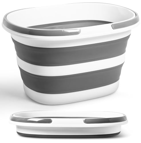 Collapsible Bucket 16L with Handles, Cleaning Mop Bucket Space Saving Foldable Silicone Tub for Laundry Storage Camping, P...