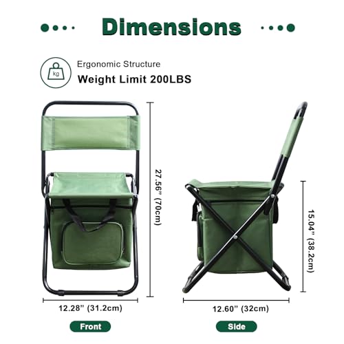 ZDFRBJGㅤㅤㅤㅤ Portable Foldable Fishing Chair with Cooler Bag, Lightweight Backrest Stool Compact Folding Chair Seat, Outdoo...