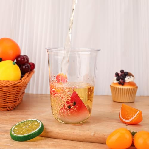 16oz Disposable Stemless Glasses with Flat Lids and Straws,PET Disposable Drinking Cups,Clear Plastic Wine Glasses for Par...