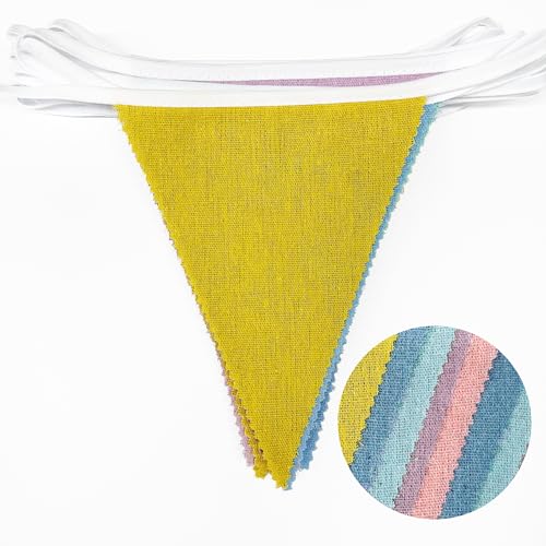 46Ft Pastel Party Decorations Macaron Burlap Banner Triangle Pennant Flag Macaron Linen Bunting Garland Streamers for Vint...