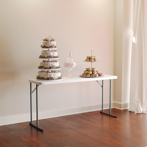 Flash Furniture Kathryn 5' Rectangular Plastic Folding Table, Long Plastic Foldable Table for Indoor/Outdoor Events, White