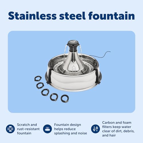 PetSafe Drinkwell Stainless Steel 360 Multiple Pet Fountain - Scratch and Rust Resistant Automatic Water Dispenser for Cat...