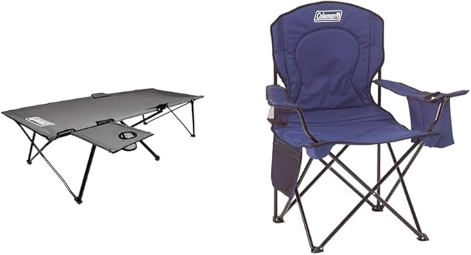 Coleman Pack-Away Camping Cot with Removable Side Table & Portable Camping Chair with 4-Can Cooler - Perfect for Camping, ...