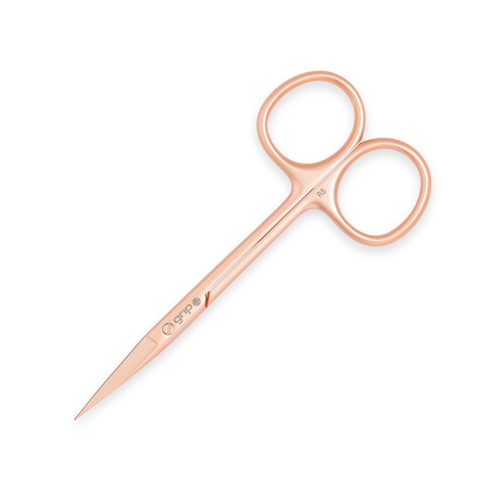 Grip Scissor Precision Rose Gold R5 - Stainless Steel Beauty Scissors for Eyebrows, Facial Hair & Nail Trimming - Fine Tip with