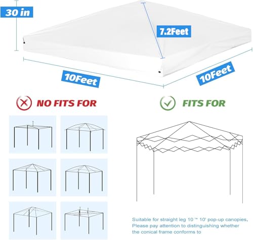 10×10 Canopy Replacement Top Cover, Pop Up Canopy Tent Cover for Straight Leg Frame, Waterproof Canopy Top with Windproof ...