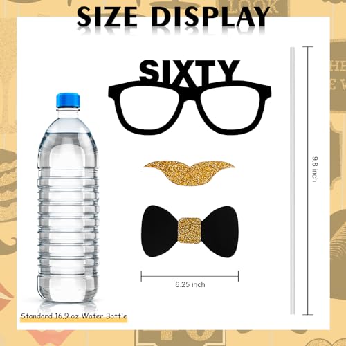 Adult 60th Birthday Photo Booth Props(41Pcs) for Her Him Cheers to 60 Years Birthday Party, Gold and Red Decorations, 60th...
