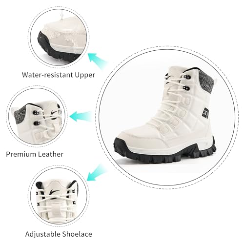 Aomigoct Winter Snow Boots for Women: Warm Fur Lined Waterproof Leather Ankle Booties for Outdoor Non Slip