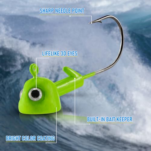 Alwonder 20-Pack Walleye Jigs Kit with 3D Eyes, Walleye Bass Fishing Jig Heads Stand Up Swimbait Jig Head 1/8oz 3/16oz 1/4...