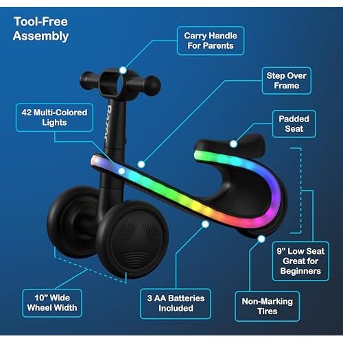 Razor Lightwave Baby & Toddler Balance Bike ? 3 Wheel Seated Scooter for Ages 12?30 Months, Balance Bike 1 Year Old, Baby¡¯s First Bike with Multicolor LED Lights, Tool-Free Assembly