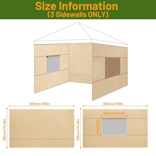 3 Pcs 10x10 Canopy Sidewalls with Roll-up Windows for 10x10 Pop Up Canopy Straight Leg Outdoor Instant Canopy Sidewall Wat...