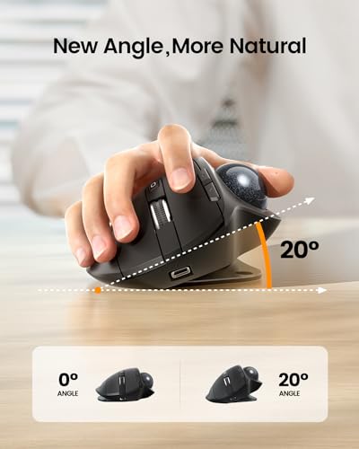 ProtoArc Wireless Trackball Mouse, EM01 NL Ergonomic Bluetooth Rollerball Thumb Rechargeable Computer Laptop Mouse, Adjust...