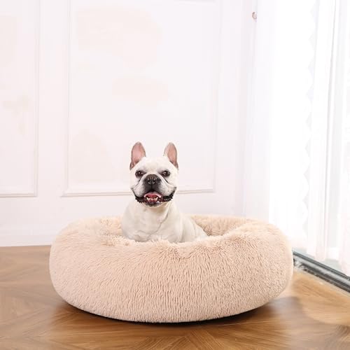 Amazon Basics Donut Pet Bolster Faux Fur Bed for Dog, Beige, 36" x 36"