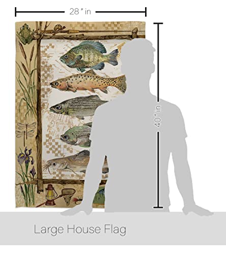 Breeze Decor HS109056-BO-02 Fishing Adventures Nature Outdoor Decorative Vertical House Flag Set, 28"x 40" w/Flagpole, Mul...