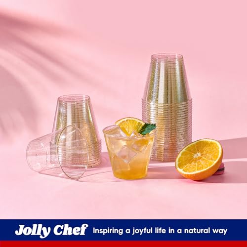 JOLLY CHEF 5 oz 100 Pack Small Glitter Disposable Cups, Glitter Plastic Cups, Disposable Plastic Shot Glasses Perfect for ...