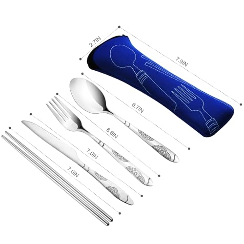 20PCS Premium Travel Utensils With Case, Stainless Steel Reusable Portable Utensils Set With Case, Lengnoyp Travel Silverw...