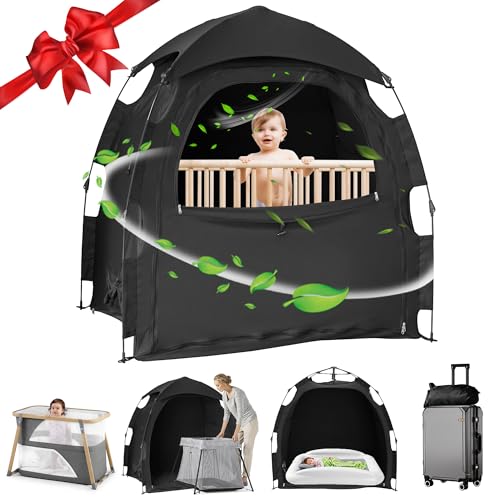 YABORAS Sleep Tent for Pack N Play, Baby Sleep Tent One-Click Assembly Effective Light Blocking Tent for Sleep Pod & Mini ...