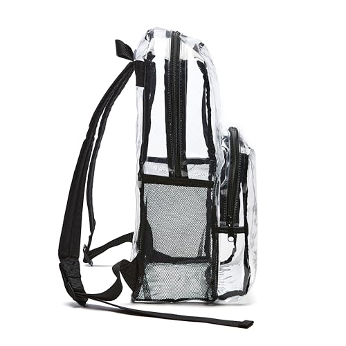Amazon Basics Transparent School Backpack, With Water-Resistant PVC Plastic Material and Ruggedly Reinforced Shoulder Stra...