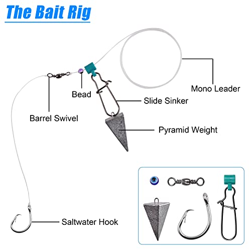 Surf Fishing Tackle Kit, 130pcs Saltwater Surf Fishing Rigs Fish Finder Rig Live Bait Rigs Include Fishing Leaders Pyramid...
