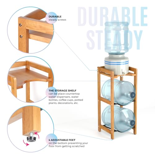 5 Gallon Water Jug Holder with Top Shelves, Natural Solid Wood Water Dispenser Stand 31"H, 3-Tiers 5 Gallon Water Jug Stan...