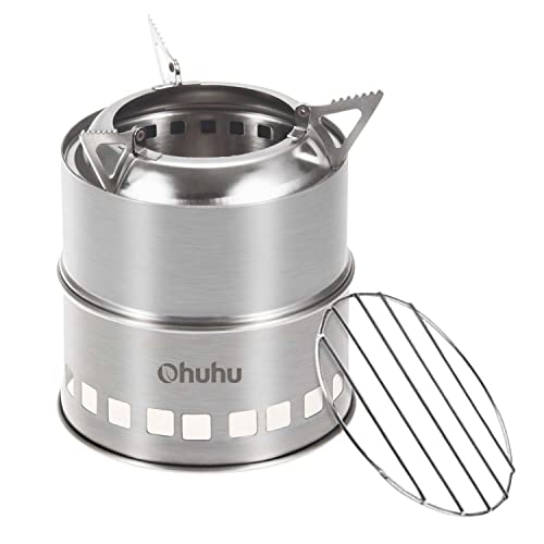 Camping Stove, Ohuhu Camp Stove Wood Burning Stove Stainless Steel Stoves Mini Portable Stove for Camping Picnic BBQ Backp...
