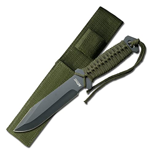 MTech USA – Fixed Blade Knife –Black Stainless Steel Blade, Green Cord Wrapped Handle, Full Tang, Includes Nylon Sheath - ...