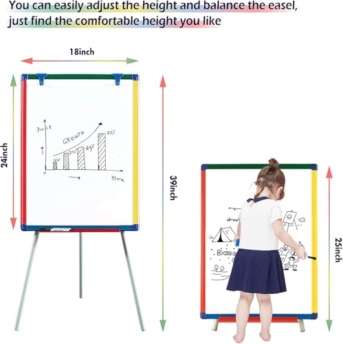Dry Erase Board White Board for Kids 24x18 inch Art Easel for Kids Magnetic Tripod Whiteboard Art Easel and Flipchart Boar...