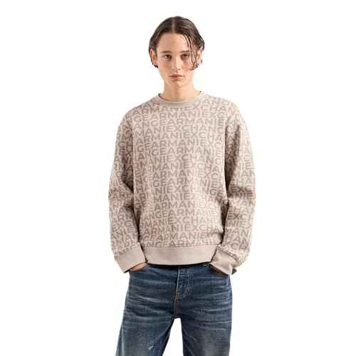 Armani Exchange Men's All Over Logo Stretch Bonded Cotton Crewneck Sweatshirt