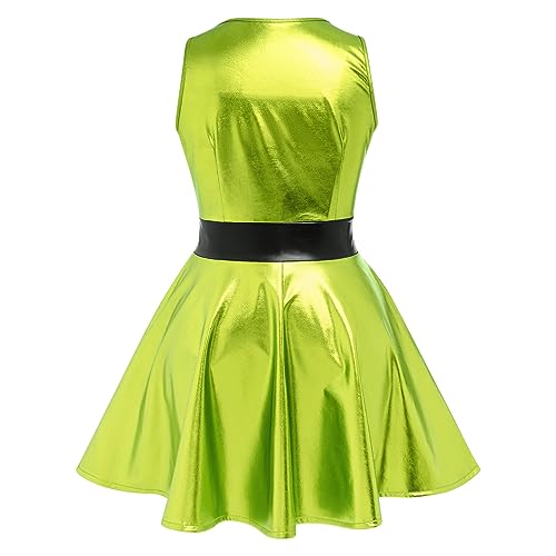 IDOPIP Women's Shiny Metallic Dress Sexy Sleeveless Skater Mini Dress Holographic Party Rave Dance Clubwear Halloween Costume