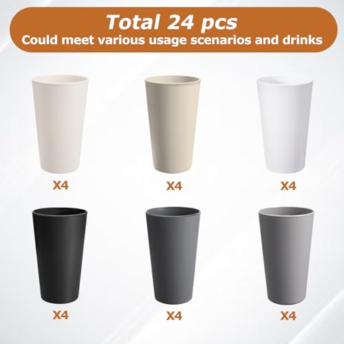 24 Pcs Unbreakable Plastic Cups Set, 20 oz Reusable Plastic Cups, Stackable Water Tumblers, Drinking Cup for Kitchen, Outd...