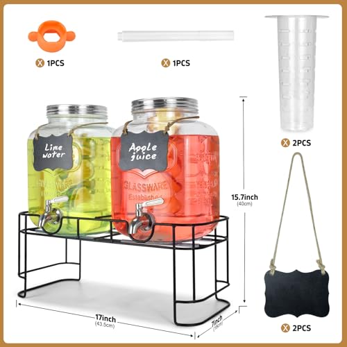 DD&HAPP Gallon Glass Drink Dispensers For Parties 2PACK.1.5Gallon Beverage Dispenser,Glass Drink Dispenser With Stand And ...