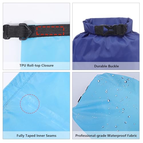 Pimoys 6 Pack Waterproof Dry Bags, Lightweight Outdoor Dry Sacks Ultimate Dry Bags for Kayaking Rafting Boating Camping (...