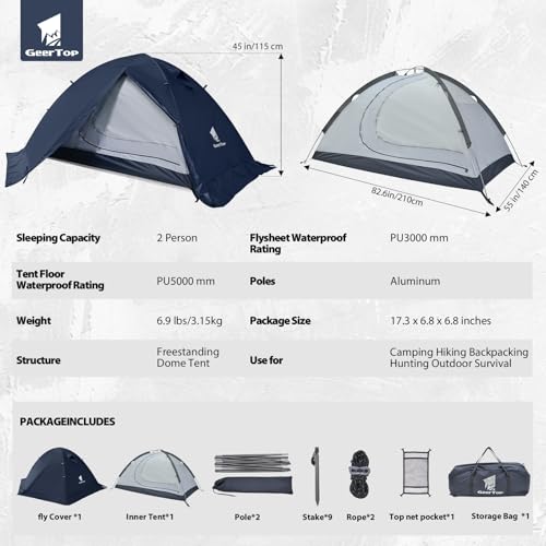 GEERTOP Ultralight 2 Person Backpacking Tent 4 Season Waterproof Camping Tent Double Layer Cold Weather Easy Set Up Tents ...
