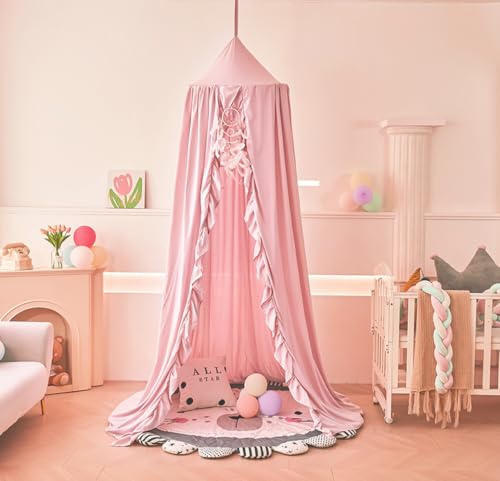 Mengersi Bed Canopy for Girls,Ruffled Canopy Bed Curtains Canopy for Girls Room,Hanging Canopy Princess Play Tent for Read...