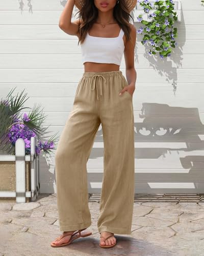 Women's Wide Leg Pants Casual Loose Lightweight Drawstring Trouser